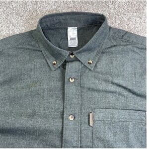 SOLOGNAC Mens L‎ Dark Green Button Down Cotton Long Sleeve Shirt Workwear Casual